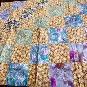 Nursery Multi color Cotton Squares Quilt Baby Child Hand Stitched 35" x 40"